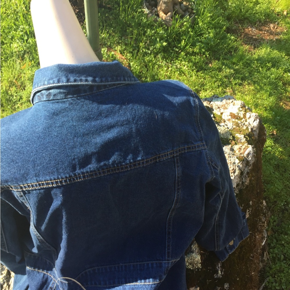 North Style knee length blue Jean denim  trench jacket vintage dress - Picture 8 of 11
